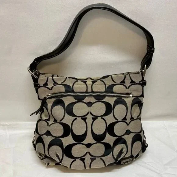 Coach Hobo Shoulderbag F15067 Signature Gray Canvas Black Leather Hand Bag READ - Picture 16 of 16
